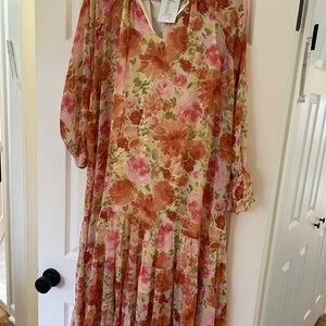 ILLA ILLA Pink & Rust Floral Tiered Maxi Dress